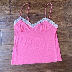 Y2K Calvin Klein Pink Babydoll Camisole Large Lace Coquette Fairy
